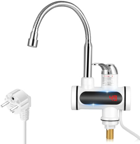 Robinet d'eau chaude instantanée 3000 W 220 V avec affichage numérique LED, robinet mélangeur électrique chaud et froid rotatif à 360° en acier inoxydable