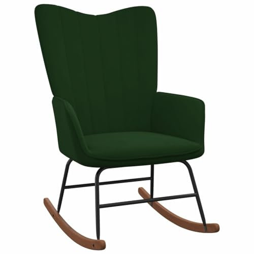 ShGaxin Schaukelstuhl, Sessel Wohnzimmer, Schaukelsessel, Stillsessel, Schwingsessel, Tv Sessel, Ohrensessel, Relaxsessel, Rocking Chair, Samt Dunkelgrün