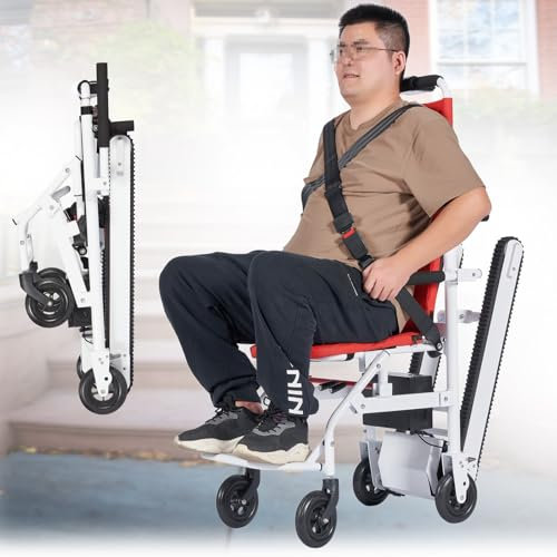 HZWJD Treppenlift Für Senioren,Leichte Rollstühle,Elektrischer Treppensteiger Auf Raupenfahrwerk,Elektrische Treppenlifte,Zusammenklappbarer Tragbarer Treppenstuhl,Zum Treppensteigen A