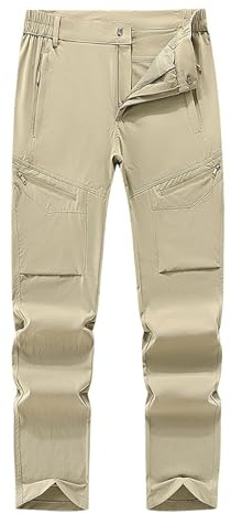 Pantaloni da trekking da uomo con cerniera, impermeabili, da lavoro, con ginocchiere, con tasche con cerniera, ad asciugatura rapida, traspiranti e funzionali, cachi, 6XL