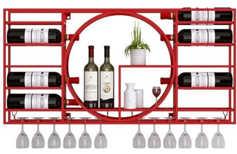 Weinflaschenregal im antiken Stil mit Whiskyglashalter, an der Wand montiertes, hängendes Spirituosenregal aus Metall – multifunktionaler Aufbewahrungs-Organizer für Zuhause, Restaurant, Bar