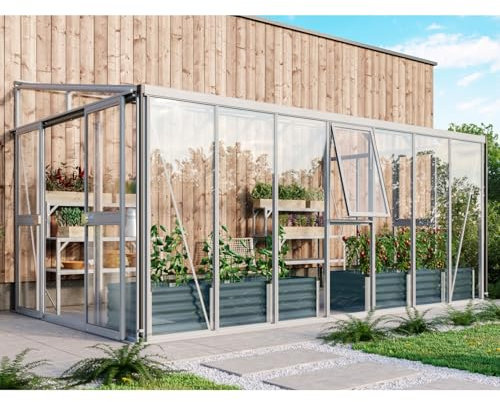 Vitavia Anlehn-Gewächshaus Helena 11900, Aluminium, 11,9 m², 3 mm ESG, 10 mm HKP | Wetterfestes & stabiles Wand-Gewächshaus zur Pflanzenanzucht | Ideales Treibhaus für Gemüse, Kräuter & Blumen