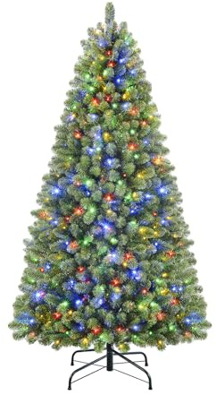SHareconn 7FT Pre Lit Artificial Christmas Tree with 400 Warm White & Multicolor LED Lights, 12 Light Modes, Xmas Tree with 1062 PVC Branch Tips, with Metal Stand, Easy Assembly and Foldable