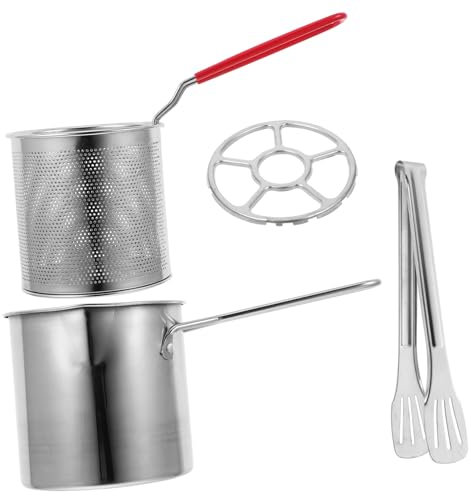 OSALADI Friggitrice in Acciaio Pentole Con Per Friggere Filtro Per Olio Mini Pentola Salvaspazio Adatta Per Gas Per Cucinare Cibi Fritti Casa