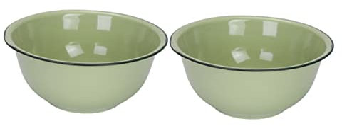 GLEAVI 2 Pezzi Ciotola Smaltata Ciotola Di Zuppa Cucina Di Grandi Dimensioni Ciotola Da Portata Mamma Scodella Ciotole Per Ciotola in Stile Vintage Verde Smalto