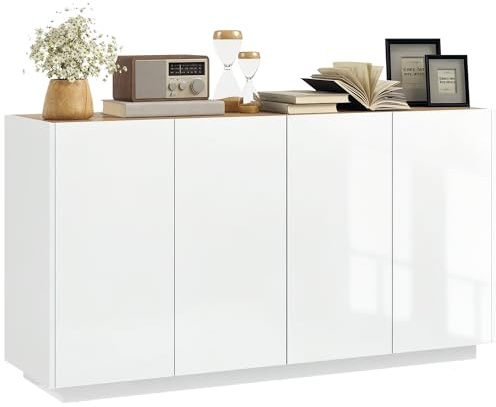 HOMCOM Buffet Salle à Manger, Buffet Cuisine, avec 4 Portes à Fermeture Douce et étagères réglables, 140 x 40 x 75 cm, Blanc laqué