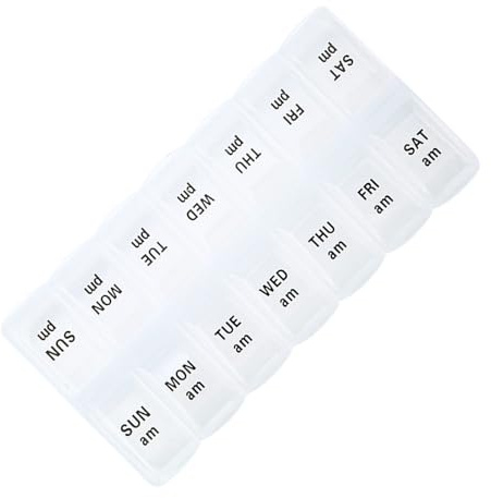 Caja de medicina portátil - 7 días 2 veces al día AM/PM Medicine Planner, Contenedor de pastillas de viaje | Organizador semanal compacto, estuche suplemento, divisor de vitaminas diarias, portero por
