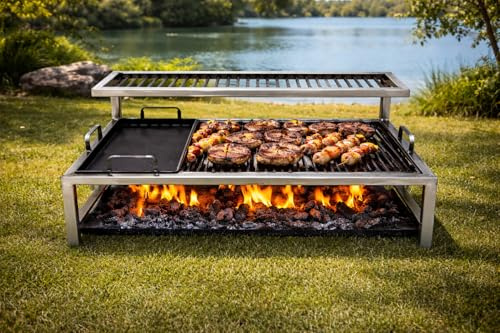 Parrilla argentina de lujo con módulos de hierro extraíbles + placa de hierro – Parrilla argentina Parrilla Asado Sor pampa grill – Código 10 (101,6 x 50,8 cm)