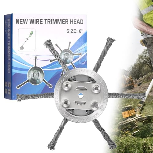 muoyid Steel Wire Grass Trimmer Head, 2025 New String Trimmer Replacement Head, Wire Weed Trimmer Head Weed Remover Tool, 6Inch Wired Trimmer Blade for Lawn Mower Tray (6 Blades)