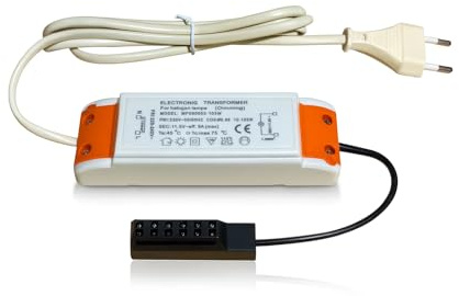 Elektronischer Halogentrafo 12V dimmbar – 10 bis 105 W – Trafo mit 230V Zuleitung und Netzstecker, vormontiert – inkl. 6-fach AMP-Verteiler – für MR16/MR11/GU5.3/G4 Niedervolt Halogenlampen