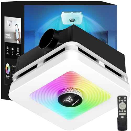 AIRNATUX Bathroom Exhaust Fan With Light,230CFM Powerful Ventilation,7 LED Options & 3 Dynamic Modes,3CCT&Stepless Dimming,Speaker Exhaust Fan With 1.0 Sone Quiet Operation,Bluetooth Remote Music