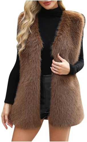 Generisch Fellweste Damen Kunstfell Weste Aufstehen Einfarbig Fellimitat Weste Dicke Warme Winterweste Frauen Flauschige Pelzweste Weich Bequem Faux Fur Jacke Plüschweste Übergangsweste Felljacke