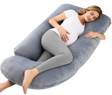 SOARFLY Schwangerschaftskissen, Ganzkörperkissen Seitenschläferkissen U-Form, Abnehmbarer Bezug, Ergonomisches Stillkissen für Schlafen, Rücken & Bauchstütze, Velours 155cm