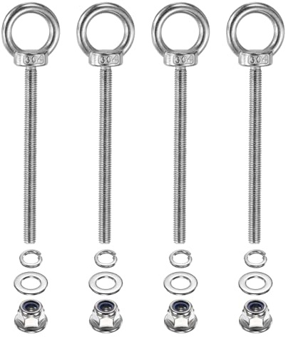 PATIKIL 4 Piezas Perno De Ojo Con Hombro M6 X 80 Mm Anillo De Elevación | En Acero Inoxidable 304, Con Tuercas De Bloqueo De Brida Resortes Y Arandelas Planas, Para Correas De Sujeción