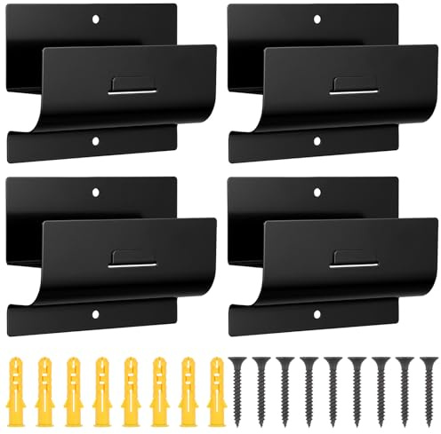 PercyEffie 4 Pack Ladder Hangers for Garage Wall, Heavy Duty Ladder Hooks Wall Mount Utility Steel for Ladders Storage,Hangers Patio Furniture, Wheelbarrow, Chair Bike for Garage Walls, Black