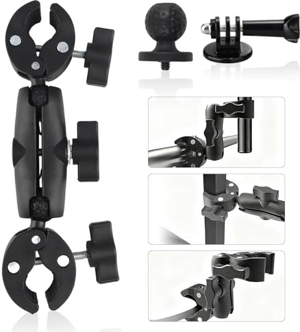 RobLuX Supporto Morsetto per Fotocamera Fissaggio Porta Treppiede Manubrio Moto Ruotabile a 360° Supporto Manubrio Moto con Accessori Morsetto Fotocamera per Ombrelli Asta Treppiede Riflettore