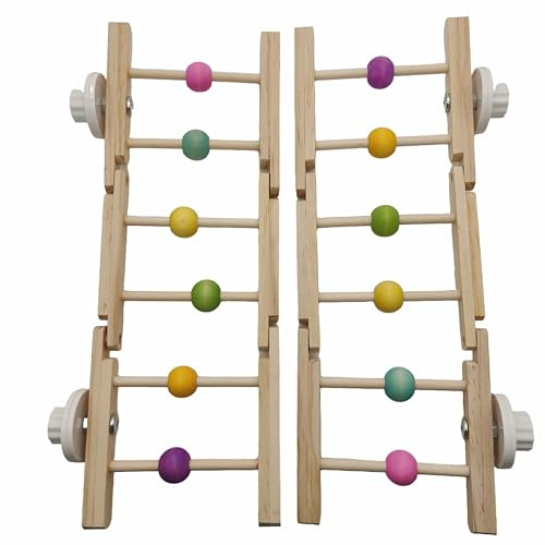 Wooden Bird Ladder Toy, 12 Inch Foldable Hardwood Parrot Climbing Bridge with Colorful Beads, 2 Pack Tri-Section Cage Accessories for Cockatiels, Conures, Lovebirds, 4 Inch Wide