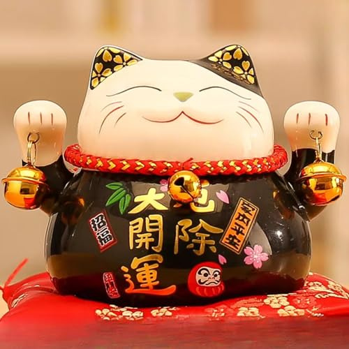 FENNYYAR Maneki Neko in ceramica nera fatta a mano, 12 cm, decorazione per la casa