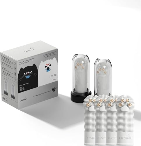 cleaings Brosse a Dents Chien Saveur Poulet avec Perles Dentifrice, 6 Brosses à Doigt Silicone pour Chien & 72 Perles Dentifrice, Brosse à Dents Chat, Anti Tartre, Plaque Dentaire et Mauvaise Haleine