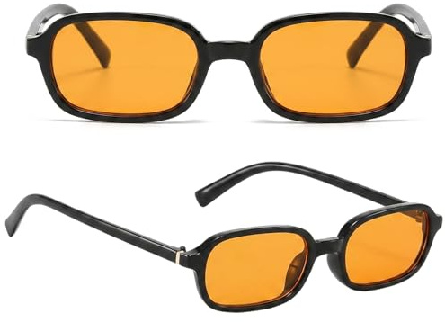 QhgPnt Orange Sunglasses Retro Sunglasses, 90s Vintage Narrow Rectangular Sunglasses, Fashion Accessory for Daily Commuting and Outdoor Travel, Small Rectangular Frame Design with Orange Lens