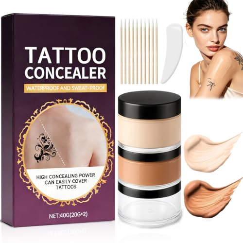 Maquillaje Tapar Tatuajes, Resistente al Agua, Maquillaje Cubre Cicatrices, Corrector Corporal de Larga Duración para Tatuajes, Scars Blemishes, Crema para Todos los Tonos de Piel