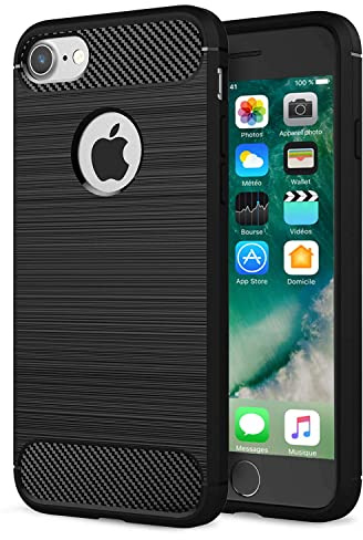 NEW'C Hülle Kompatibel mit iPhone 7/8 (4,7 Zoll) in Schwarz mit Aufprallschutz und Kohlefasereffekt (Silikon Gel TPU, Flexibel) Handyhülle