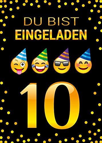 Junaversum 12 Einladungskarten zum 10. Kindergeburtstag Mädchen Jungen coole bunte Einladungen zehnte Geburtstag Kinder