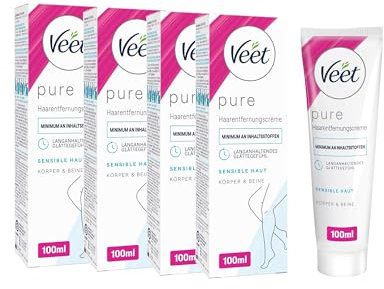 Enthaarungscreme 4er Pack sensitiv für seidig glatte Beine bis zu 2x länger als bei einer Rasur Veet Haarentfernungs-Creme Silk & Fresh sensible Haut 4x100ml