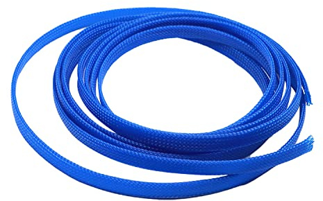 Othmro 9.8FT PET Flexible Expandable Braided Cable Sleeve, 8mm Width Wire Loom Sleeving and Organizer, Protect for TV, Audio, PC Cords from Pets Chewing Blue 1pcs