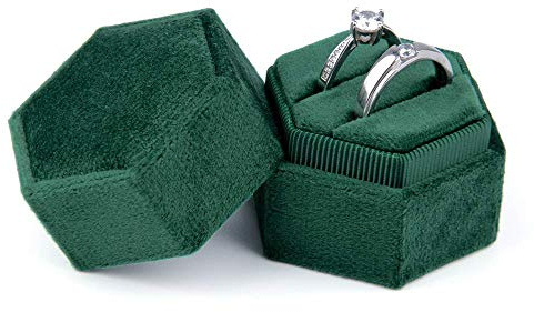 Jolicobo Hexagon Velvet Ring Box - Étui de Support d'anneau Étui de Rangement pour bagues Double pour fiançailles, Mariage, cérémonie, Affichage et Stockage d'anneaux (Vert)