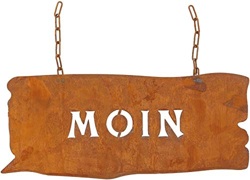 B2S BACK2SEASON Metall Tafel Moin Rost Kette aufhängen Schild Edelrost Deko Gartenschild Norddeutschland B45cm