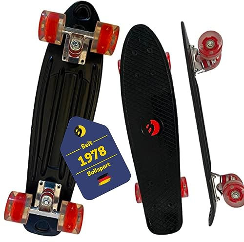 Best Sporting PP-Skateboard I Retro Mini-Board Schwarz für Kinder mit LED-Rollen I Hochwertiges Cruiser Board mit ABEC 5 Kugellager