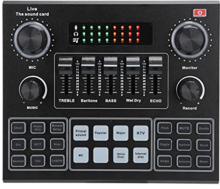 Diyeeni V9 Bluetooth Soundkarte, Bluetooth Sound Mixer Board mit 16 Effekten, Audio Mixer für Musikaufnahmen Singing Broadcast
