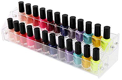 Acrylic Nail Polish Organiser 2 Tier Clear Nail Polish Holder Essential Oils Organiser Shelves Display Rack Stand,Nail Polish Lipstick Organise Stand Holder,Transparent Makeup Organizer for Bottles