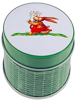 MediMuc Hasenkorb oval - Dose, Bonbondose, Geschenkdose, kleine Osterdose, Sammlerdose - Maße: (Länge x Breite x Höhe): 8,1 x 5,5 x 3,5cm