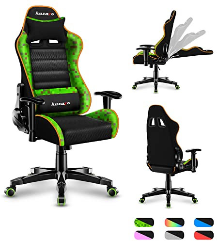 huzaro Ranger 6.0 Gaming Stuhl für Kinder Bürostuhl Schreibtischstuhl Armlehnen ergonomisches modernes Design Nacken- und Lendenkissen Kunstleder Wippfunktion Pixel