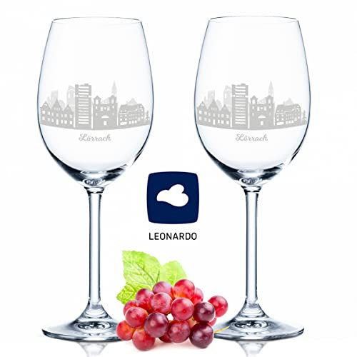 GRAVURZEILE Leonardo Weingläser mit Gravur - Skyline Lörrach im Set - Hochwertige 360° Lasergravur - schönes Geschenk als Andenken, Souvenir oder für Sammler & Weingenießer zum Geburtstag