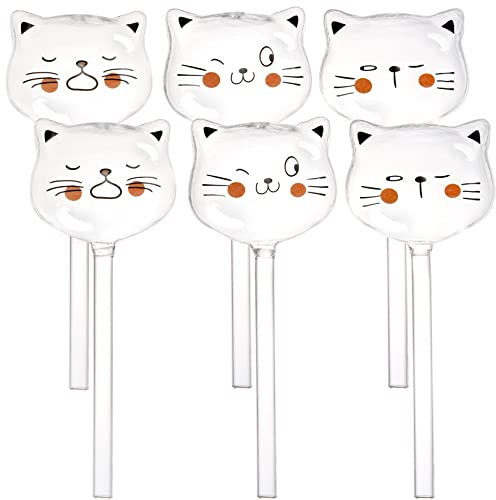 SOUJOY 6 Pieces Self Watering Bulb, Glass Plant Watering Globes, 24.6×7 cm Hand Blown Cat Shape Automatic Watering Spike Device for Indoor and Outdoor Plants