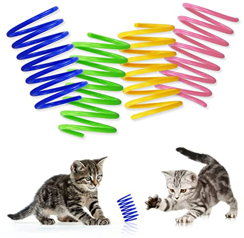 LAMXD Bunte Feder-Katzenspielzeuge, BPA-freie Kunststoff-Spiralfedern, interaktives Spielzeug für Kätzchen, Haustiere, 20 Stück