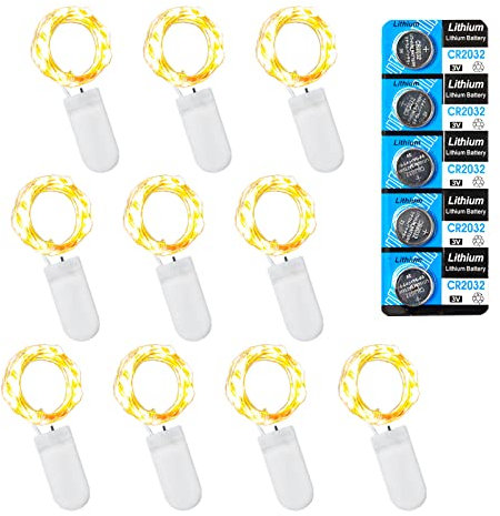 LEECOCO led lichterkette mit batterie, außen, mit klein (zusätzlich 5 Batterien), (10 Pack 1M 10 LEDs, Warmweiß)