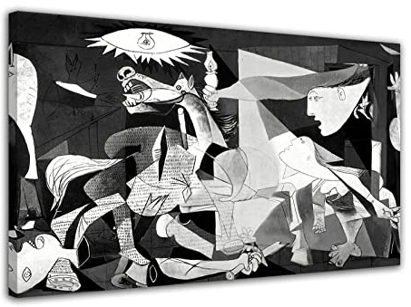 HOPNRU Picasso Guernica Dipinto ad olio Poster Wall Art Picture Stampa Tela in bianco e nero Dipinto Modern Home Living Room Decor(30x45cm-Incorniciato)
