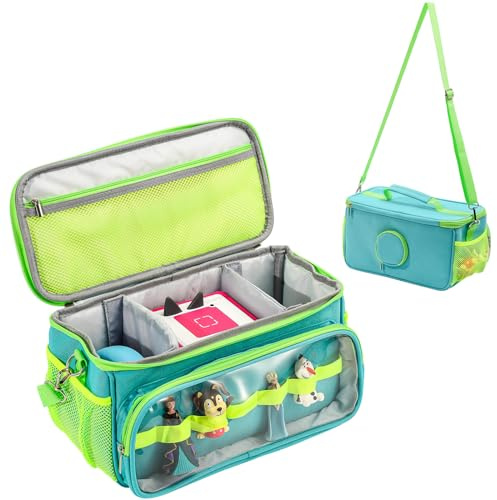 Hautton Tragetasche für Toniebox & Tigerbox，Aufbewahrungtasche für Musikbox, Tonies Figuren, Kopfhörer, Ladegerät mit Schultergurt für Reisen -Aqua Blau