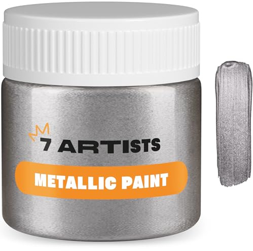 Acrylfarbe Dunkelsilber Metallic 50 ml – mit Glitzer Dunkelsilber Effekt | Professionelle Metallic Dunkelsilber Farbe mit Edlem Schimmer ohne Groben Glitzer für Holz, Leinwand, Stein, Basteln, Malen