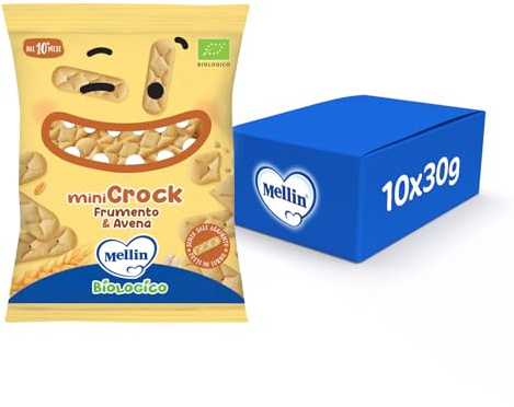 Mellin MiniCrock Frumento e Avena, Snack Biologico, 10x30g | Per Bambini dal 10° Mese Compiuto