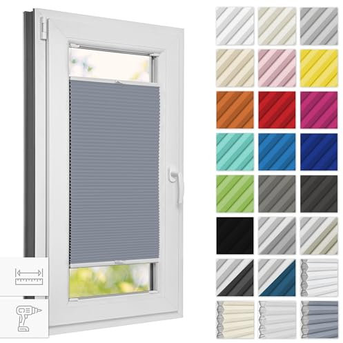 Estika Wabenplissee mit Bohren Verdunkelung 105 cm x 230 cm - Waben: Grau - Weiß - Rollos für Fenster, Jalousien Fenster für innen, Raffrollo, Fensterplissee