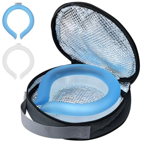 2PCS Neck Cooling Tube, with Insulated Bag, Wearable Ice Coolers Ring Keep Body Cool in Heat/Hot Weather,Reusable Neck Frozen Wraps for Summer in/Outdoor Sports.(Blue+White)