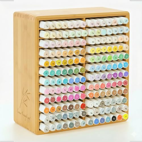 TIKSPCAE Marker-Organizer für 168 Marker, Bambus-Holz, Schreibtisch-Organizer, Regal, Marker, Stifte, Kunstpinsel, Aufbewahrungshalter für Zuhause, Klassenzimmer, Büro, Dekoration