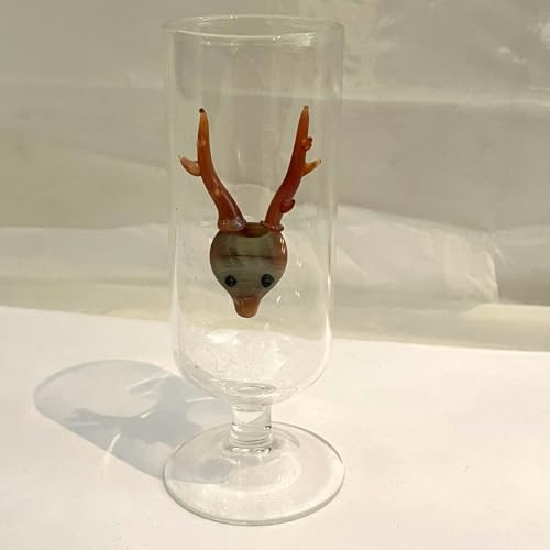 Oberstdorfer Glashütte Verre à liqueur original avec bois de cerf coloré à l'intérieur - Hauteur intérieure : environ 10 cm