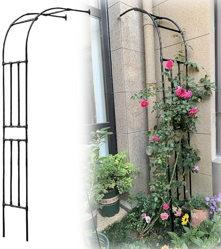 Halbbogen Wandrosenbogen Breite 60-300cm Metall Gartenbogen Rankhilfe Kletterpflanzen Hoch 240cm Halb Rankhilfe Rankgitter Torbogen Pergola(Black,W150cmxH240cm)