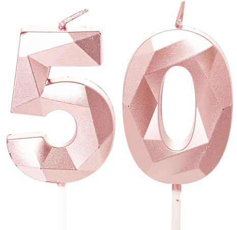 Geburtstagskerzen Zahlen 50 Jahre, 5cm Geburtstag Kerzen, 3D Zahl Roségold Kerzen 50. Geburtstag Mann und Frau Tortendeko für Geburtstag Party, Hochzeiten, Firmenfeiern, Jubiläen